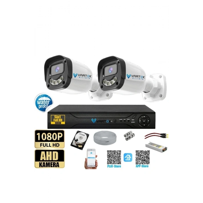 2 Kameralı 320GB-5MP Gece Renkli Gülen Yüz 1080P FULLHD Kamera Set-Su Gecirmez-Sabit İP Gerektirmez