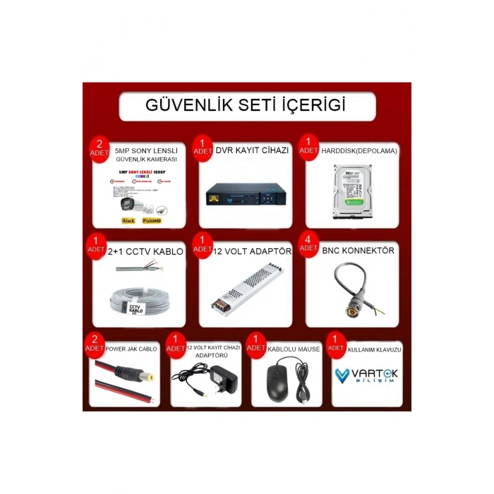 2 Kameralı 320GB-5MP Gece Renkli Gülen Yüz 1080P FULLHD Kamera Set-Su Gecirmez-Sabit İP Gerektirmez