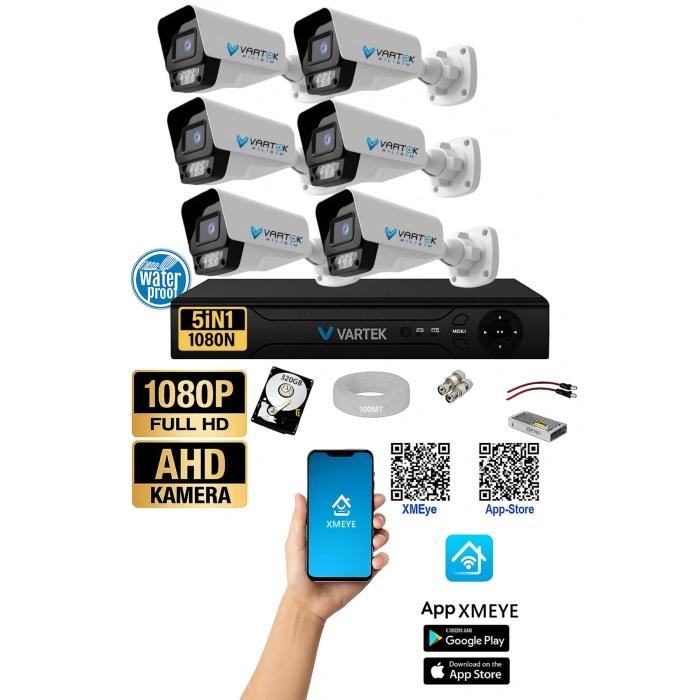 6 Kameralı AHD Full HD 9 LED 5MP Kamera Seti - 320GB HDD Dahil Gece (Renkli) Görüş
