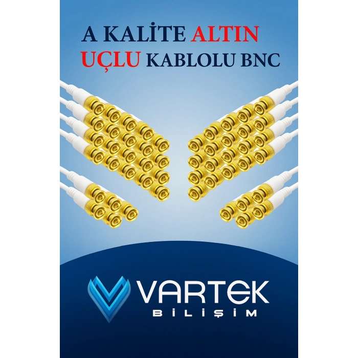 10 Adet Hazır Kablolu BNC Konnektör – CCTV Güvenlik Kamerası İçin Video ve Güç Kablosu Seti