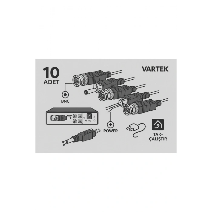 10 Adet BNC + Power Konnektör Seti – CCTV Güvenlik Kamerası İçin Tak Çalıştır Bağlantı Uçları