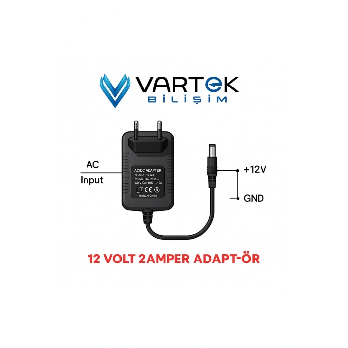 12 Volt 2 Amper Adaptör - Kamera, Modem, Led ve Elektronik Cihaz Uyumlu Güç Kaynağı