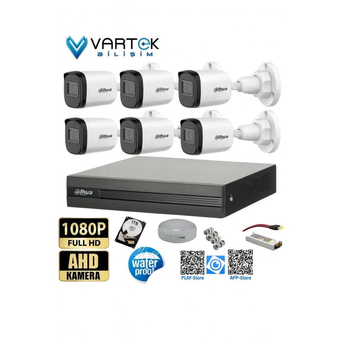 6 Kameralı Full HD 1080P AHD Kayıt Seti + 1000GB Hard Disk – İç Dış Mekan Uyumlu