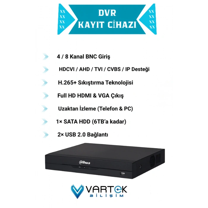 6 Kameralı Full HD 1080P AHD Kayıt Seti + 1000GB Hard Disk – İç Dış Mekan Uyumlu