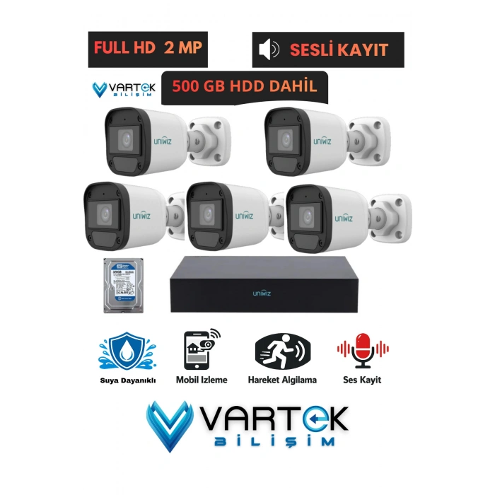 5 Kameralı Full HD 1080P AHD Kamera Seti + 500GB Hard Diskli (Sesli Kayıt) Özelliği