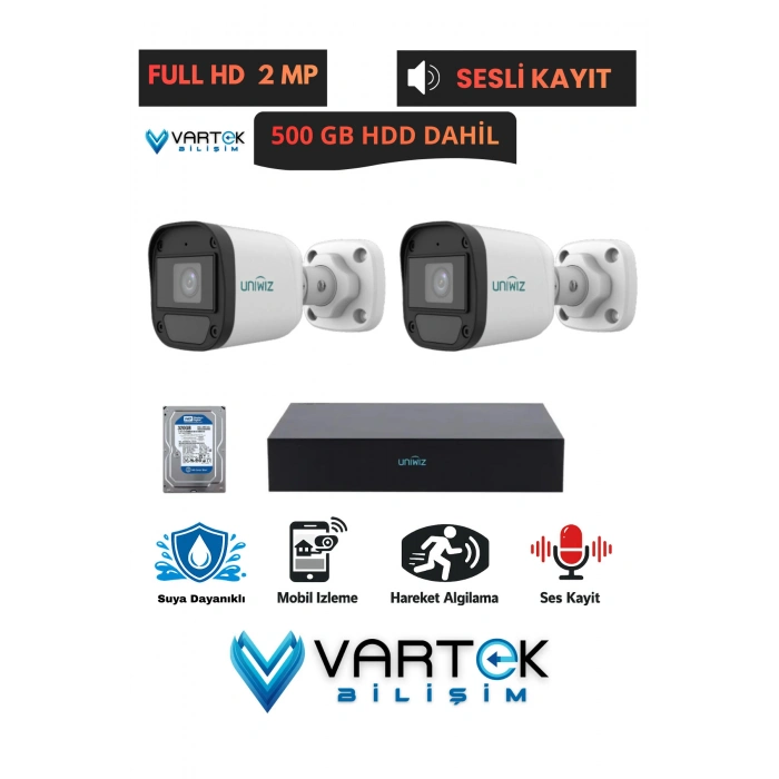 2 Kameralı Full HD 1080P AHD Kamera Seti + 500GB Hard Diskli (Sesli Kayıt) Özelliği
