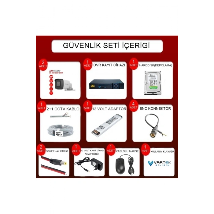 5 Kameralı Güvenlik Kamera Seti 2MP 1080P Gece Renkli Tak Çalıştır Hazır Sistem + 320 GB HDD