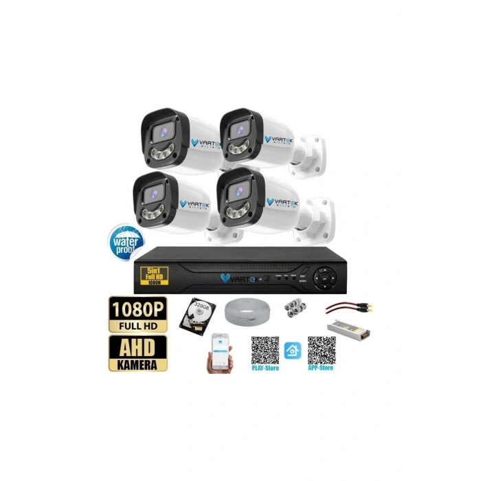 4 Kameralı Full HD Güvenlik Kamera Seti 320 GB HDD 5MP Gece (Renkli) Görüşlü - Sabit IP Gerektirmez