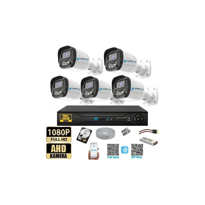 5 Kameralı Full HD Güvenlik Kamera Seti 320 GB HDD 5MP Gece (Renkli) Görüşlü - Sabit IP Gerektirmez