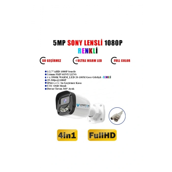 5 Kameralı Full HD Güvenlik Kamera Seti 320 GB HDD 5MP Gece (Renkli) Görüşlü - Sabit IP Gerektirmez