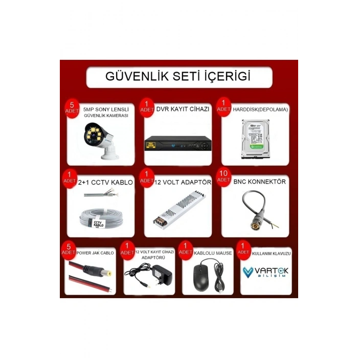 5 Kameralı Set 320 Gb Hdd Full Hd Gece Görüşlü Güvenlik Kamerası Sistemi-Sabit İp Gerektirmez-