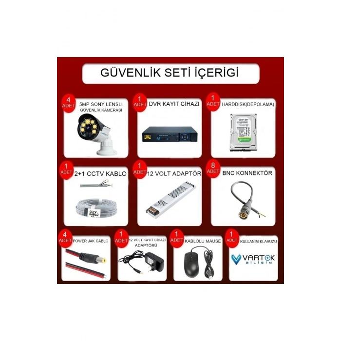 4 Kameralı Set 250 Gb Hdd Full Hd Gece Görüşlü Güvenlik Kamerası Sistemi-Sabit İp Gerektirmez-