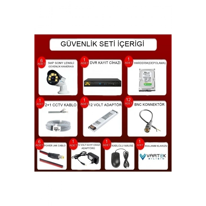 6 Kameralı Set 320 Gb Hdd Full Hd Gece Görüşlü Güvenlik Kamerası Sistemi-Sabit İp Gerektirmez-