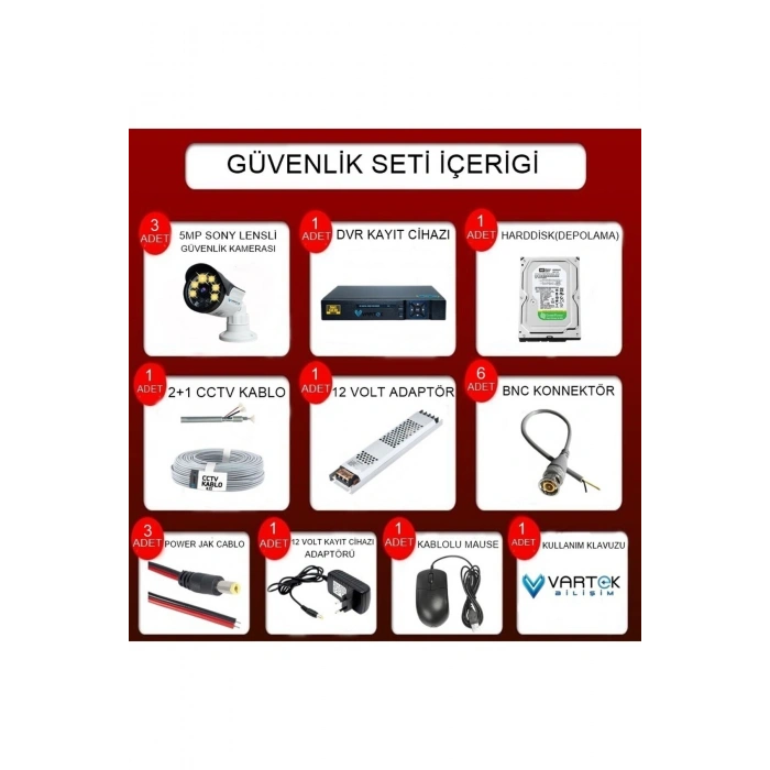 3 Kameralı Set 320 Gb Hdd Full Hd Gece Görüşlü Güvenlik Kamerası Sistemi-Sabit İp Gerektirmez-