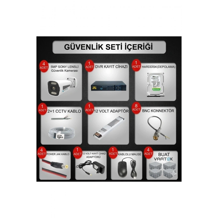 4 Kameralı Güvenlik Kamerası Seti, 1 TB HDD Gece Renkli Full HD -Uzaktan İzleme Tak Çalıştır Sistem