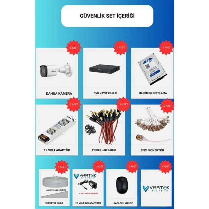 6 Kameralı 2MP Gece Renkli Güvenlik Kamerası Seti, 500 GB HDD, FullHD İç Dış Mekan Uyumlu