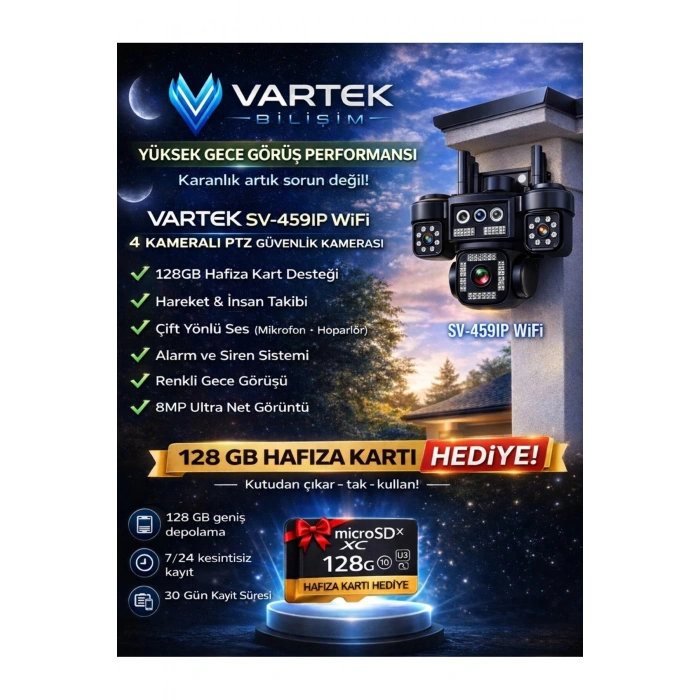 4 Kameralı Dış Mekan Wifi 8MP Ultra HD Ptz Güvenlik Kamerası + 128GB SSD Hediye