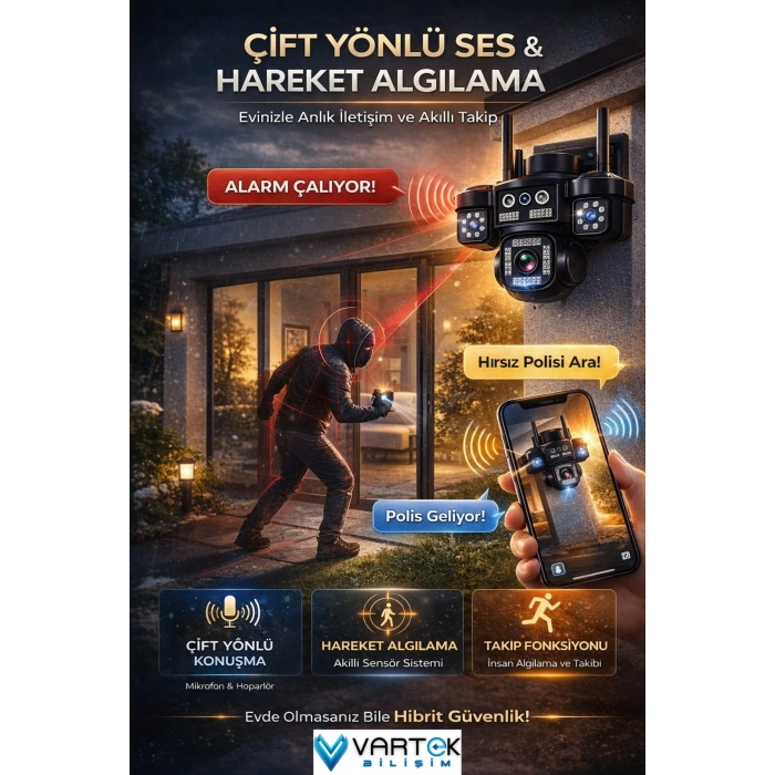 4 Kameralı Dış Mekan Wifi 8MP Ultra HD Ptz Güvenlik Kamerası + 128GB SSD Hediye