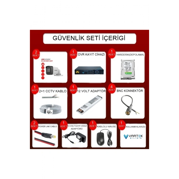 2 Kameralı Gece Görüşlü Güvenlik Kamerası Seti + 500 GB HDD