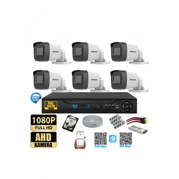 6 Kameralı Gece Görüşlü Güvenlik Kamerası Seti + 500 GB HDD