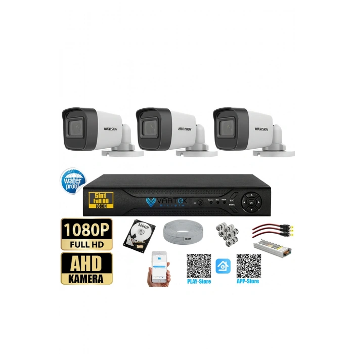 3 Kameralı Gece Görüşlü Güvenlik Kamerası Seti + 320 GB HDD