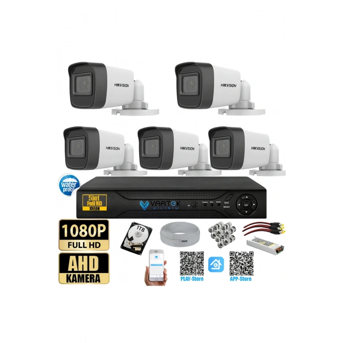 5 Kameralı Gece Görüşlü Güvenlik Kamerası Seti + 1000 GB HDD