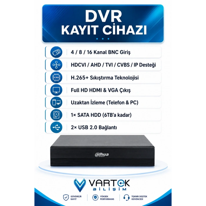 Dahua 16 Kameralı Sesli AHD Güvenlik Kamera Seti - 1080P Full HD DVR Kayıt Cihazı - 1000 GB HDD Dahil
