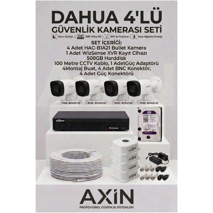 4lü Güvenlik Kamerası Seti - Full Paket - 500GB HDD