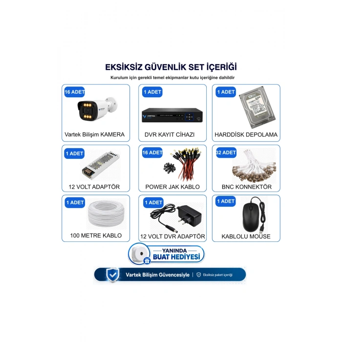 8 Kameralı Ultra 6 Ledli 5MP Sony Lensli Gece Renkli Güvenlik Kamerası Seti 2000 GB HDD