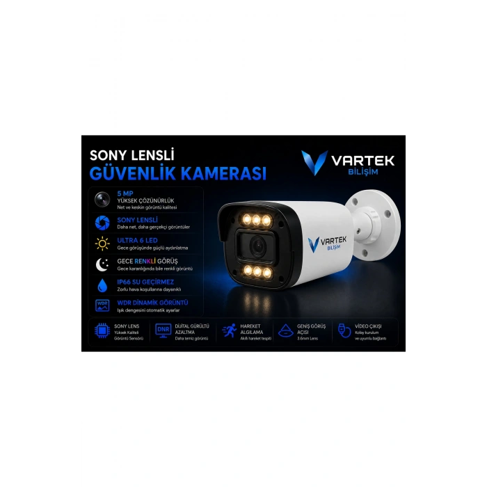 2 Kameralı Ultra 6 Ledli 5MP Sony Lensli Gece Renkli Güvenlik Kamerası Seti 250 GB HDD