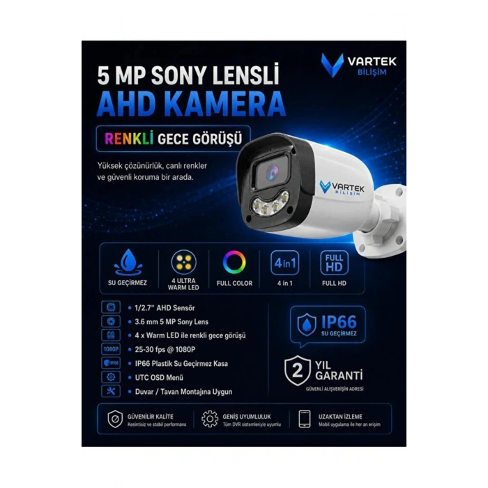 8 Kameralı Full HD Güvenlik Kamera Seti 2TB HDD 5MP Gece (Renkli) Görüşlü - Sabit IP Gerektirmez