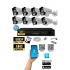 8 Kameralı AHD Full HD 9 LED 5MP Kamera Seti - 1TB HDD Dahil Gece (Renkli) Görüş