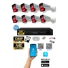 8 Kameralı AHD Full HD 9 LED 5MP Kamera Seti - 320GB HDD Dahil Gece (Siyah-Beyaz) Görüş