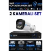 2 Kameralı 500GB-5MP Gece Renkli Gülen Yüz 1080P FULLHD Kamera Set-Su Gecirmez-Sabit İP Gerektirmez