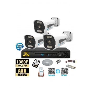 2 Kameralı Set - 500 GB Zebra Kasa Gece Renkli Full HD Güvenlik Kamerası Sistemi