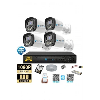 4 Kameralı Full HD Güvenlik Kamera Seti 250GB HDD 5MP Gece (Renkli) Görüşlü - Sabit IP Gerektirmez