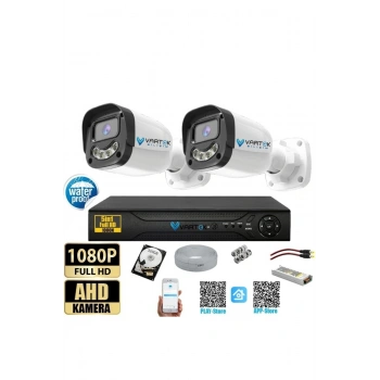 2 Kameralı 320GB-5MP Gece Renkli Gülen Yüz 1080P FULLHD Kamera Set-Su Gecirmez-Sabit İP Gerektirmez