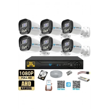 6 Kameralı Full HD Güvenlik Kamera Seti 500GB HDD 5MP Gece (Renkli) Görüşlü - Sabit IP Gerektirmez