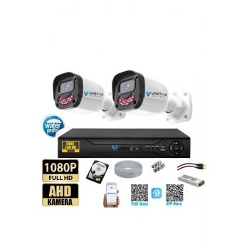 2 Kameralı Full HD Güvenlik Kamera Seti 320 GB HDD 5MP Gece Görüşlü (Siyah-Beyaz) Sabit İp Gerekmez