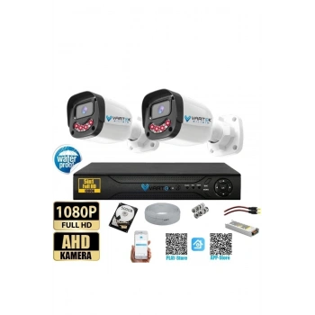 2 Kameralı Full HD Güvenlik Kamera Seti 500 GB HDD 5MP Gece Görüşlü (Siyah-Beyaz) Sabit İp Gerekmez