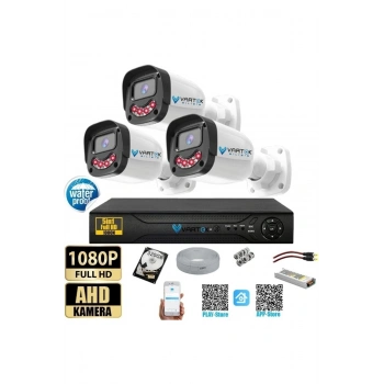 3 Kameralı Full HD Güvenlik Kamera Seti 320 GB HDD 5MP Gece Görüşlü (Siyah-Beyaz) Sabit İp Gerekmez