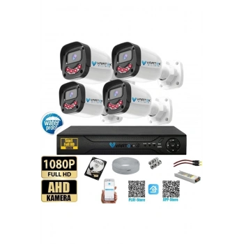 4 Kameralı Full HD Güvenlik Kamera Seti 500 GB HDD 5MP Gece Görüşlü (Siyah-Beyaz) Sabit İp Gerekmez