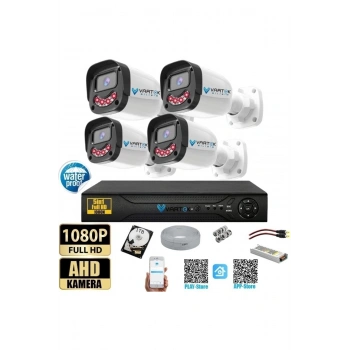 4 Kameralı 1000GB-5MP Gece Görüşlü Gülen Yüz 1080P FULLHD Kamera Set-Su Gecirmez-Sabit İP Gerekmez