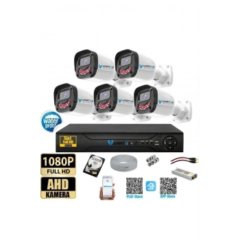 5 Kameralı 500GB-5MP Gece Görüşlü Gülen Yüz 1080P FULLHD Kamera Set-Su Gecirmez-Sabit İP Gerektirmez