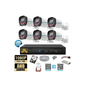 6 Kameralı Full HD Güvenlik Kamera Seti 320 GB HDD 5MP Gece Görüşlü (Siyah-Beyaz) Sabit İp Gerekmez