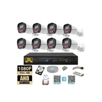 8 Kameralı Full HD Güvenlik Kamera Seti 500 GB HDD 5MP Gece Görüşlü (Siyah-Beyaz) Sabit İp Gerekmez