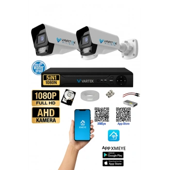 2 Kameralı AHD Full HD 9 LED 5MP Kamera Seti - 500GB HDD Dahil Gece (Renkli) Görüş
