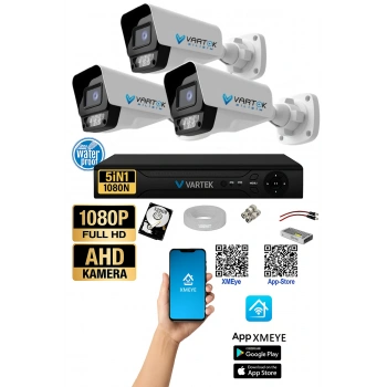 3 Kameralı AHD Full HD 9 LED 5MP Kamera Seti - 320GB HDD Dahil Gece (Renkli) Görüş