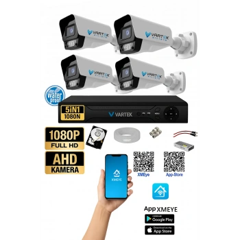 4 Kameralı AHD Full HD 9 LED 5MP Kamera Seti - 250GB HDD Dahil Gece (Renkli) Görüş