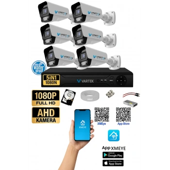 6 Kameralı AHD Full HD 9 LED 5MP Kamera Seti - 320GB HDD Dahil Gece (Renkli) Görüş